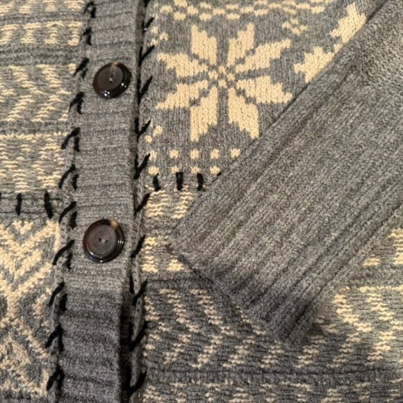 J Jill Hooded Cardigan Sweater – Fair Isle Knit – Gray – Women’s Size M – Like N - Picture 6 of 9